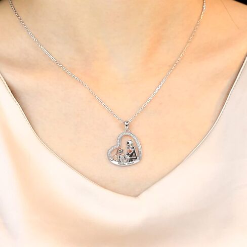 قلادة جاك سكيلينجتون من نايتمير للصديقة - قلادة من الفضة الاسترلينية عيار 925 بتصميم كابوس بيفور كريسماس جاك وسالي، هدايا للصديقة من الفضة الاسترليني ومرصعة بالزركونيا المكعبة in Kuwait