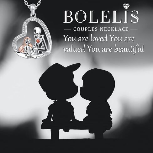 قلادة جاك سكيلينجتون من نايتمير للصديقة - قلادة من الفضة الاسترلينية عيار 925 بتصميم كابوس بيفور كريسماس جاك وسالي، هدايا للصديقة من الفضة الاسترليني ومرصعة بالزركونيا المكعبة in Kuwait