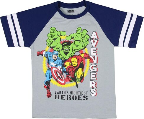 تي شيرت Marvel Avengers للأولاد Hulk Iron Man Captain America Superhero Jersey ذو مخطط مزدوج in Saudi Arabia