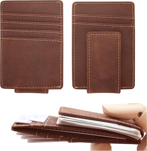 OXA Leather Money Clip Minimalist Handy Wallet with a Cash Clip and 6 Other Card Slots | Crafted From Genuine Leather | Easy To Reach | Gracious Stitching | for Both Women & Men | in Saudi Arabia