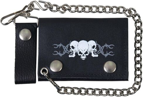Hot Leathers WLB1014 Barbed Wire Skulls Black Leather Bi-Fold Wallet with Chain in Saudi Arabia
