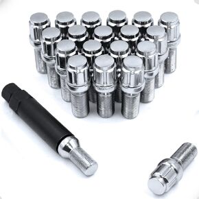 Wheel Accessories Parts Set of 20 Chrome 14x1.5 Lug Bolts Locking Spline Conical Seat with 33 mm Shank Length Small Diameter Lug Bolt with Dual Hex Key for Aftermarket Wheels (33mm, Chrome, M14x1.50)