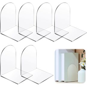 Leinuosen 16 Pcs Acrylic Book Ends Clear Acrylic Bookends with Silicone Pad Non Skid Book Holders Arch Shape Heavy Duty Bookends Book Stoppers for Book, Movies, CDs, Video Games (Clear)