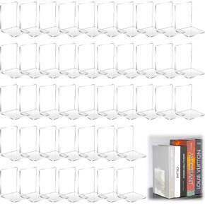 Tatuo 50 Piece Acrylic Bookends Heavy Duty Clear Book Stoppers for Shelves Decorative Book Organizer for Movies, CDs, Library, Office, School 5.12 x 3.94 x 3.94 Inches
