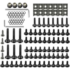 Motorcycle Fairing Bolt Kit 177 Pcs M5 M6 Windscreen Screws Aluminum Fasteners Fairing Bolts Nut Clips Kit Mounting Kits Washers Nuts Screws for Sport Bikes(Black)
