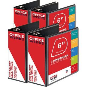 Performore 3 Ring Binder, 4 Pack of 6 Inch Capacity D Ring Binders, 8.5" x 11" Presentation View Binder with Pockets, Durable Non-Stick Customizable Clear for Documents, Files, Projects (Black)