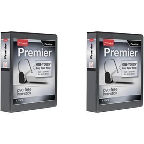 Cardinal 3 Ring Binder, Binders for School and Office, Durable 4 Inch Premier Easy Open Binder, ONE-Touch Locking Slant-D Rings, 880-Sheet Capacity, ClearVue Cover, PVC-Free, Black (10341)
