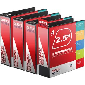 Performore 3 Ring Binder, Professional Angle D 2.5 Inch, Presentation Folder for Standard Pages 8.5 x 11 with Pockets, Crystal Clear View Black Binder (4 Pack)