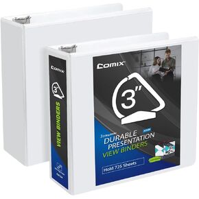 Comix Durable 3 Ring Binder, 5 inch D Ring Binders, Hold 950 Sheets of US Letter Size Paper, 6 Pack (White)