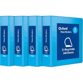 Oxford 3 Ring Binders, 2" D Rings, Holds 540 Sheets, ClearVue Presentation Binder, Blue, 4PK
