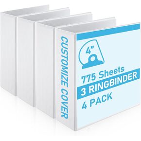 3 Ring Binder Extra Large 4 Inch Professional Angle D Ring Binder White Presentation Folder with Pockets Holds up to 775 Sheets of 8.5 x 11 Paper for Home Office School, 4 Pcs in Kuwait
