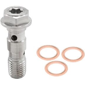Universal M10x1.25 Stainless Steel Double Hydraulic Brake Banjo Bolt Screw Brake Fitting Adapter Universal with M10 Copper Washers, Single Banjo Bolt M10x1.25 Metric Thread