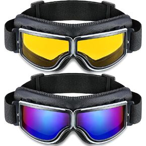 Frienda 2 Pieces Motorcycle Goggles Vintage Pilot Style Cruiser Scooter Goggle ATV Anti-Scratch Dustproof Windproof