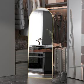 CASSILANDO Full Length Mirror Arched 65"x24" Wood Wall Full Length Distressed Large Floor Mirror for Living Room, Bedroom, Entrance.（Coffee）