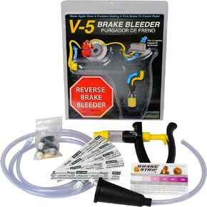 Phoenix Systems 2104-BRK V-5 Reverse Brake and Clutch Bleeder (Includes 5 Pack of Brake Fluid + coolant Test Strips), One Person, Fits All Makes and Models