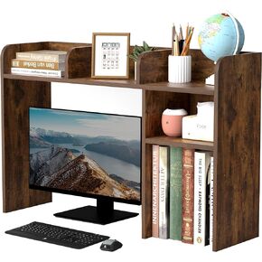 LAND·VOI Desktop Bookshelf, Countertop Storage Hutch with 5 Shelves for Computer Desk, Desk Organizer for Home Office Dorm, Dressing Tabletop, Bar Countertop, Rustic Brown