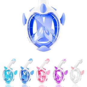 Kids Snorkel Mask Full Face,Snorkeling Gear for Kids 4-16 with Camera Mount, 180 Degree Panoramic View Snorkeling Set Anti-Fog Anti-Leak