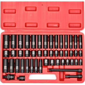 MIXPOWER 48-Piece 3/8" Drive Deep Impact Socket Set - SAE and Metric Sizes, 3/8'' Joint, Cr-V Steel