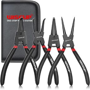 WISEUP Snap Ring Pliers Set Heavy Duty,4PCS-7 inch Internal/External Circlip Pliers Kit,Straight/Bent Jaw Pliers Tips C-Clip Pliers for Ring Remover Retaining