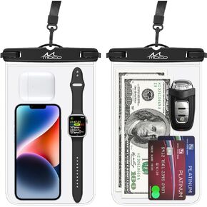 MoKo Large Waterproof Phone Pouch - 2 Pack 9.5" Clear Phone Water Protector Pouch Case with Lanyard, Cell Phone Dry Bag Compatible with iPhone 14 13 12 Pro Max, Galaxy S23 S22 Ultra, Black+Black