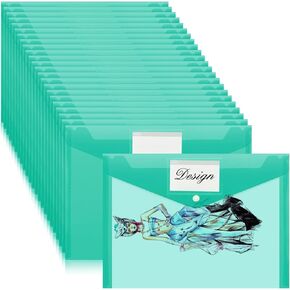 Lincia 24 Pcs Plastic Envelopes A4 Size Poly Envelopes File Folders Work Document Holder Office Paper Plastic File Organizer with Label Pocket Snap Button Home File Bag for School (Clear Red)