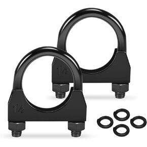 2Pcs Muffler U-Bolt Exhaust Clamps, Heavy Duty Exhaust Clamp for 3 Inch Exhaust Pipe Diameter, DACROMET Black Rustproof Saddle Type Exhaust Clamp（3"）