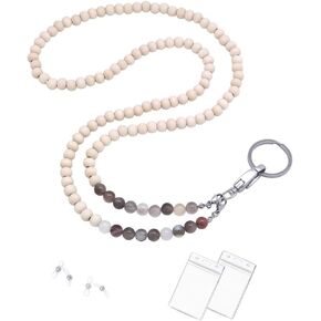 Lanyards for ID Badges, Beaded Wooden Natural Stone Lanyard for Keys Eyeglass Holder Lanyard for Eyeglasses Chains for Women (Amazonite Stone)