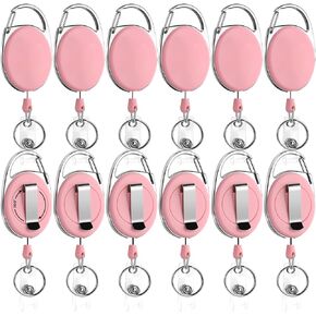 Soleebee 25'' Retractable Badge Reel with 360° Swivel Belt Clip and Key Ring, Heavy Duty Retractable Keychain Carabiner ID Badge Holder (Pack of 12, Black)