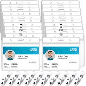 50 Pack Name Badge Holder with Clip Clear PVC Horizontal Badge Holder and Metal Badge Clip Waterproof Resealable Zipper Seal Name Holder Tags with Badge Clip