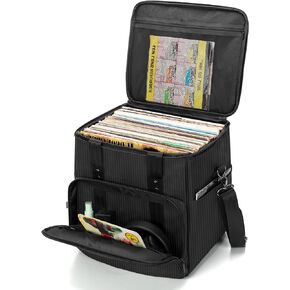 Trunab Vinyl Record Carrying Bag Vinyl Albums Storage Case, with Dividers Holds up to 60 LP Records, Vinyl Record Holder for Travel, Collection