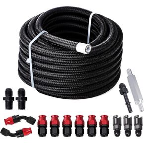 25FT PTFE Fuel line Kit: 6AN 3/8" Fuel Hose EFI LS Fuel Injection line E85 Oil Gas Hose Fitting Kit Nylon Stainless Steel