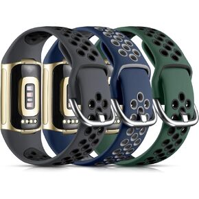 Maledan Compatible with Fitbit Charge 5 Bands/Fitbit Charge 6 Bands for Women Men, Sport Band Silicone Wrist Strap for Charge 6 and Charge 5 Watch Accessories, Coal Black/Black Gray/Red Black, Small