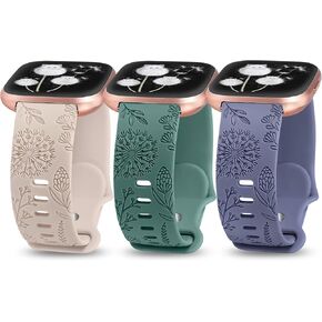 Minyee Floral Engraved Band Compatible with Fitbit Versa 2 Band/Versa Lite/Versa Band Women, Cute Soft Silicone Dandelion Flower Pattern Sport Designer Fancy Summer Strap for Versa 2
