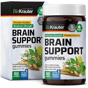 Brain Booster Gummies - Natural Nootropic Focus Supplement - Organic Ashwagandha, Ginkgo Biloba, Bacopa, DMAE, and Vitamins for Memory and Cognitive Support - 60 Vegan Chews