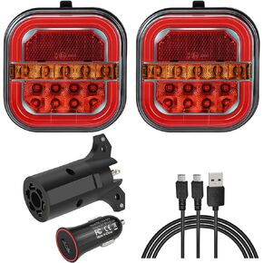 Wireless Trailer Lights for Towing, Rechargeable LED Tail Light Kit for Tow Truck, Magnetic /Screw Fixed, Waterproof for Boat Utility RV Camper Jet Ski Caravan (4 Way Connector)