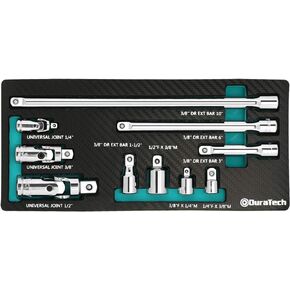 DURATECH 22-Piece Drive Tool Accessory Set, Including 1/4 3/8 1/2 Extension Bars, Socket Adapters, Universal Joints, Spark Plug Sockets, Professional Socket Accessories, Cr-V Steel, EVA Foam Package