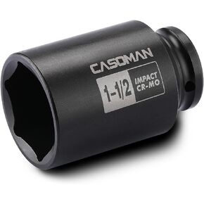CASOMAN 6-Point 1/2-Inch Drive Deep Impact Socket- 1-1/2" (SAE), CR-MO, 1/2-inch Drive 6 Point Axle Nut Socket for Easy Removal of Axle Shaft Nuts (1-1/2")