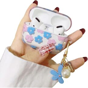 for AirPods 3rd Gen Case with Keychain,Cute Clear Pink Flower Floral Protective Earphone Cover Case,Soft Transparent TPU for AirPods 3 Case Women Girl