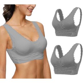 3 Pack Women's Front Cross Adjustable Side Buckle Wireless Lace Seamless Sports Yoga Push-up Bra