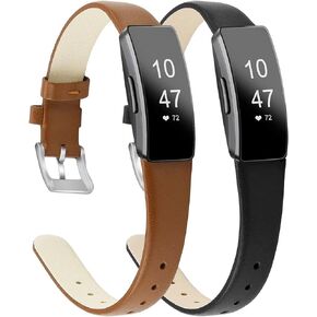 [2 Pack] Leather Bands Compatible with Fitbit Inspire 3 Bands & Inspire 2 & Inspire HR & Inspire Band for Women Men, Soft Leather Strap Wristbands Accessories Replacement for Fitbit Inspire 3