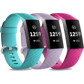 3 Pack Bands for Fitbit Charge 4/ Fitbit Charge 3/ Charge3 SE,Silicone Fitness Sport Wristbands for Women Men Small Large