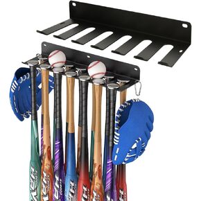 2 PCS Baseball Softball Bat Holder Rack Hanging Bat Rack for Wall Mount Holds up to 12 Bats Metal Bat Hanger for Home and Field Storage Clips for Dugout Fence or Mounts on Wall, Black
