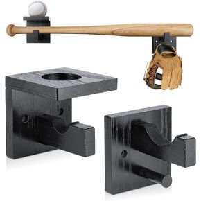 Baseball Bat Wall Mount Softball Bat Holder Stand for Horizontal & Vertical Display, Solid Wood Baseball Bat Protect Hidden Screws