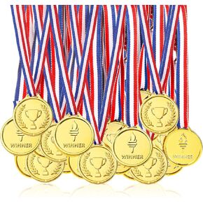 Pllieay 100 Pieces Gold Medals for Awards for Kids Plastic Winner Soccer Football Medals for Kids Awards Party Favors, Sports Party Game Prizes