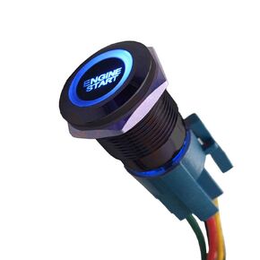 ESUPPORT Black Shell 12V Momentary Car Vehicle Blue LED Light Push Button Stainless Steel Metal Switch Socket Plug Wire 19mm Engine Start
