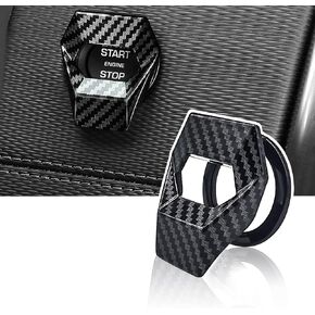 jeseny Universal Carbon Fiber Engine Start/Stop Button Cover, Aluminum Alloy Car Power Control Trim, Push to Start Button Cover Key Protective Cover for Civic CRV XRV Challenger Charger CHR (Black)