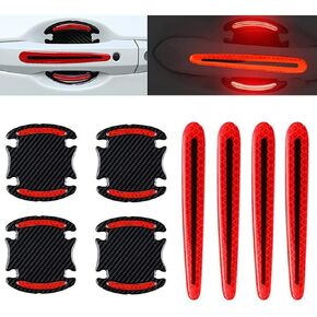 WindCar Car Door Handle Reflective Stickers Universal Auto Door Handle Scratch Cover Guard Protective Film Pad with Safety Reflective Strips 8 Pack (Red)