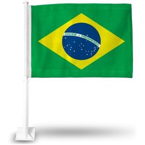 Brazil World Cup National Soccer Team Car Flag, 17x12 with White Pole 20inch - Brazilian Seleção Brasileira