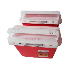 Welcoming Hands Biohazard Needle and Syringe Disposal (2) Sets 5-Quart Sharps Container for Home and Professional Use, Equipped with a Secure Mailbox-Style Lid, Compliant with Medical Standards.