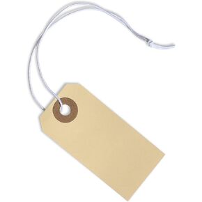Manila Tags with Elastic Loop - 2 3/4' x 1 3/8', Box of 100 Paper Tags with Reinforced Hole, Labels with String Attached